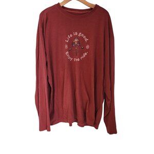 Life is Good Long Sleeve T-Shirt Enjoy The Ride Bicycle Riding Happy Red XL